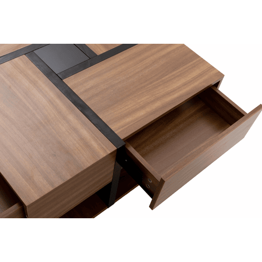 Mesa de centro 78x78x36 cm - 4 gavetas, design de linhas e cor única, arrumação inferior - Natural