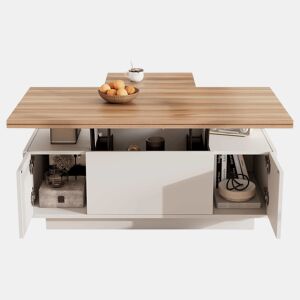 Mesa de centro moderna com mecanismo duplo elevável, arrumação oculta, suporta até 50 kg - BrancoNatural