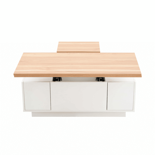 Mesa de centro moderna com mecanismo duplo elevável, arrumação oculta, suporta até 50 kg - BrancoNatural