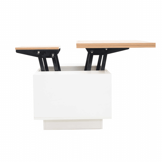 Mesa de centro moderna com mecanismo duplo elevável, arrumação oculta, suporta até 50 kg - BrancoNatural