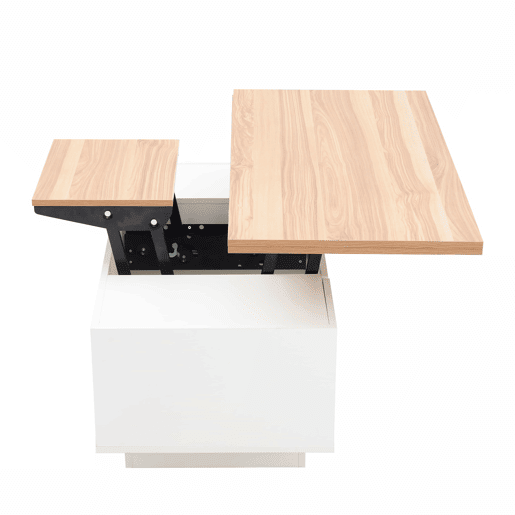 Mesa de centro moderna com mecanismo duplo elevável, arrumação oculta, suporta até 50 kg - BrancoNatural