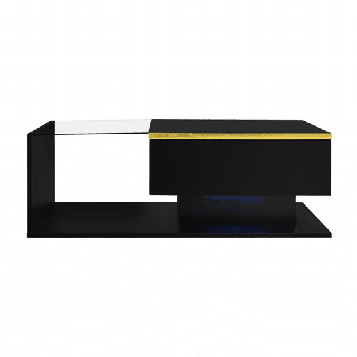 Mesa de centro 90 cm - Com vidro e efeito LED - Preto