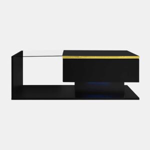 Mesa de centro 90 cm - Com vidro e efeito LED - Preto