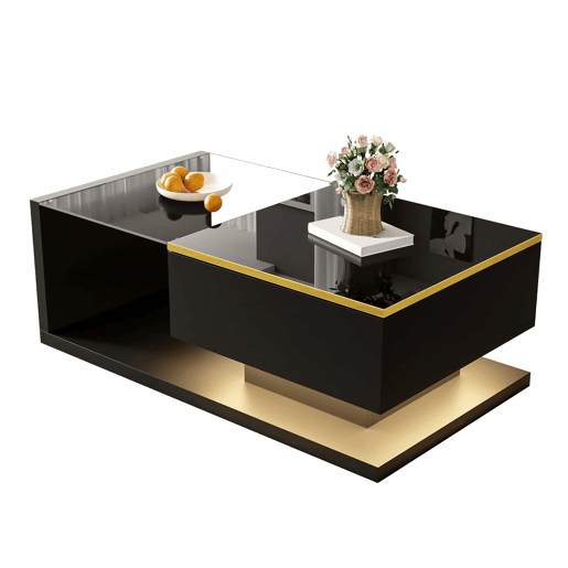 Mesa de centro 90 cm - Com vidro e efeito LED - Preto