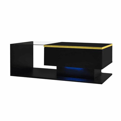 Mesa de centro 90 cm - Com vidro e efeito LED - Preto