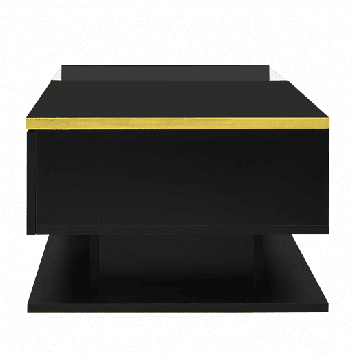 Mesa de centro 90 cm - Com vidro e efeito LED - Preto