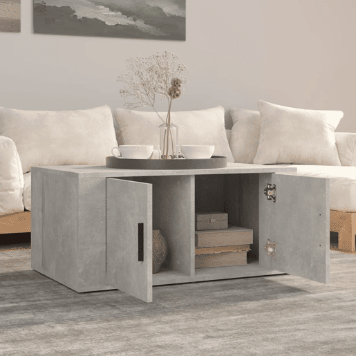 Mesa de Centro, Mesa baixa, 80x50x36 cm derivados madeira cinzento cimento