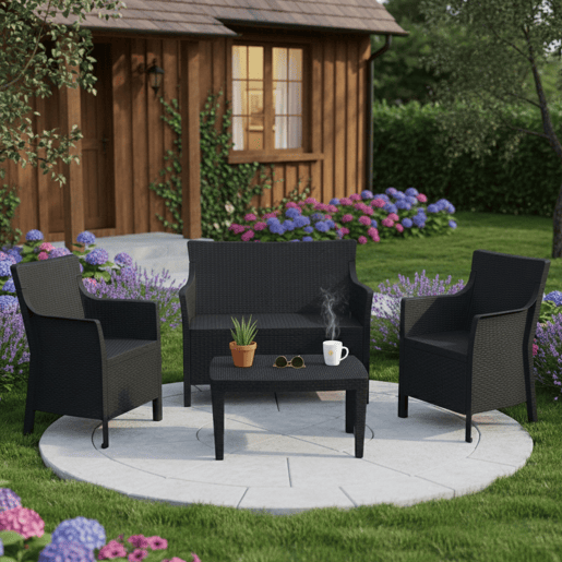 Conjunto de sala de estar para exterior 4 lugares em plástico