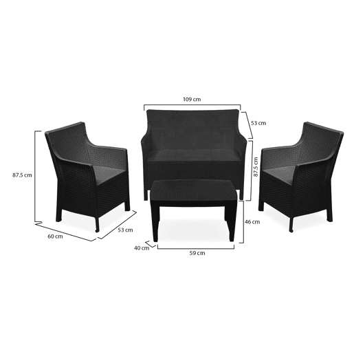Conjunto de sala de estar para exterior 4 lugares em plástico