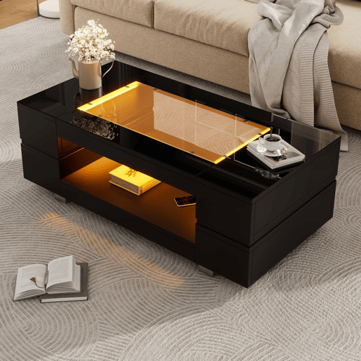 Mesa de centro LED - Tamanho padrão - Com controlo por aplicação Bluetooth, design sofisticado, para festas, escritórios, sala de estar - Preto Mesa de centro LED - Tamanho padrão - Com controlo por aplicação Bluetooth, design sofisticado, para festas, escritórios, sala de estar - Preto