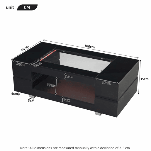 Mesa de centro LED - Tamanho padrão - Com controlo por aplicação Bluetooth, design sofisticado, para festas, escritórios, sala de estar - Preto Mesa de centro LED - Tamanho padrão - Com controlo por aplicação Bluetooth, design sofisticado, para festas, escritórios, sala de estar - Preto