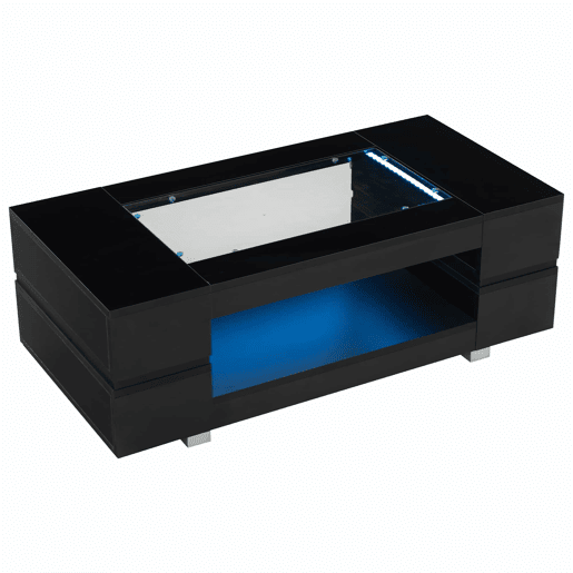 Mesa de centro LED - Tamanho padrão - Com controlo por aplicação Bluetooth, design sofisticado, para festas, escritórios, sala de estar - Preto Mesa de centro LED - Tamanho padrão - Com controlo por aplicação Bluetooth, design sofisticado, para festas, escritórios, sala de estar - Preto