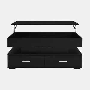 Mesa de centro regulável em altura com LED - 2 gavetas - Controlada por APP - Preto