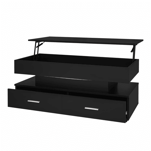 Mesa de centro regulável em altura com LED - 2 gavetas - Controlada por APP - Preto