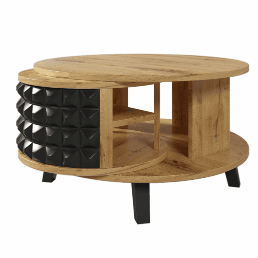 Mesa de centro - com arrumação interior giratória - Natural e Preto