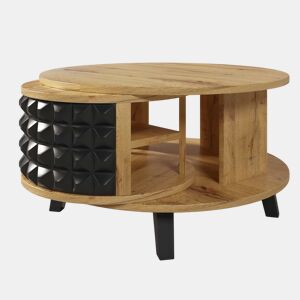 Mesa de centro - com arrumação interior giratória - Natural e Preto