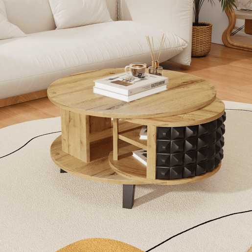 Mesa de centro - com arrumação interior giratória - Natural e Preto