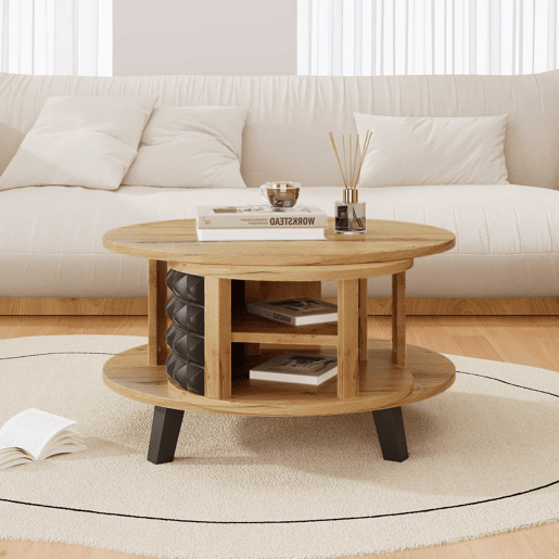 Mesa de centro - com arrumação interior giratória - Natural e Preto