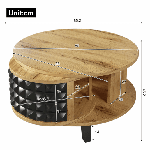Mesa de centro - com arrumação interior giratória - Natural e Preto