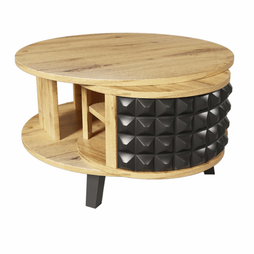 Mesa de centro - com arrumação interior giratória - Natural e Preto