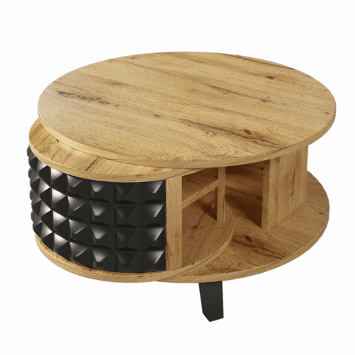 Mesa de centro - com arrumação interior giratória - Natural e Preto