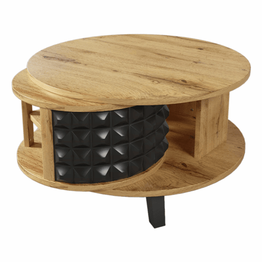 Mesa de centro - com arrumação interior giratória - Natural e Preto
