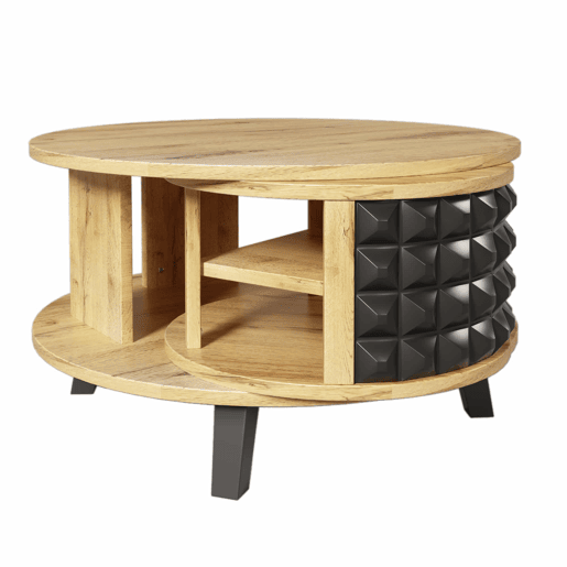 Mesa de centro - com arrumação interior giratória - Natural e Preto