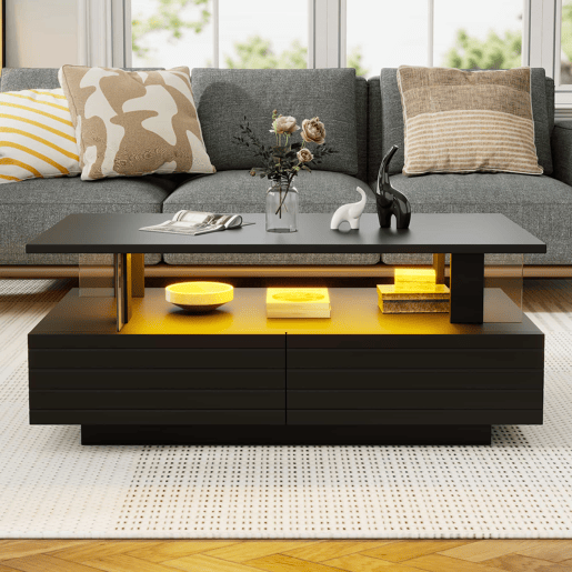 Mesa de centro LED - Características de armazenamento - Preto