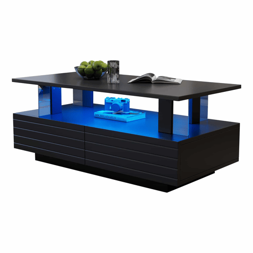 Mesa de centro LED - Características de armazenamento - Preto