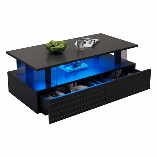Mesa de centro LED - Características de armazenamento - Preto