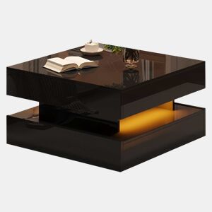 Mesa de centro 65x65x38,5 cm - Mesa de sala elevável, mesa auxiliar, mesa de café com LED, 2 gavetas, design geométrico - Preto