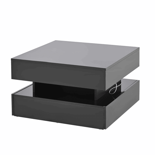 Mesa de centro 65x65x38,5 cm - Mesa de sala elevável, mesa auxiliar, mesa de café com LED, 2 gavetas, design geométrico - Preto