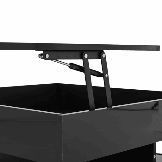 Mesa de centro 65x65x38,5 cm - Mesa de sala elevável, mesa auxiliar, mesa de café com LED, 2 gavetas, design geométrico - Preto