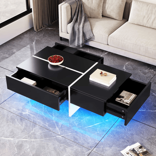Mesa de centro - com sistema de iluminação LED controlado por aplicações - Preto