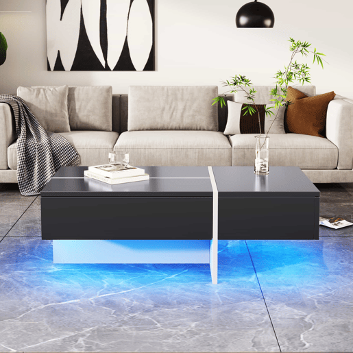 Mesa de centro - com sistema de iluminação LED controlado por aplicações - Preto