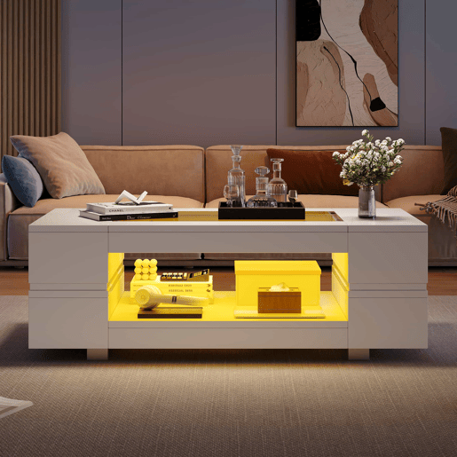 Mesa de centro LED - Controlo por aplicação Bluetooth - Branca