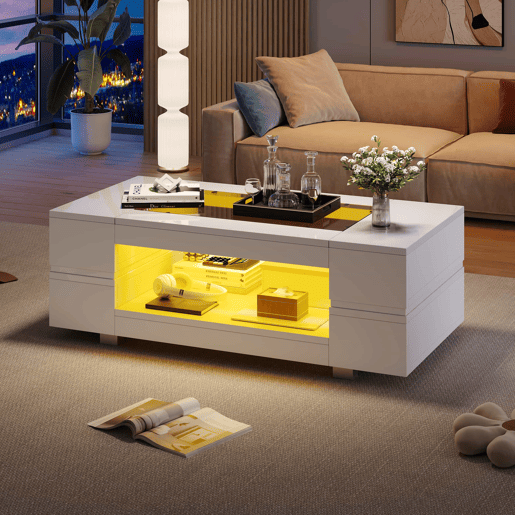 Mesa de centro LED - Controlo por aplicação Bluetooth - Branca