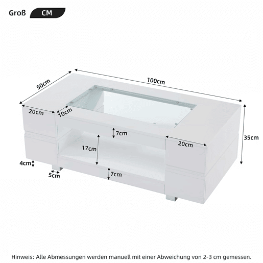 Mesa de centro LED - Controlo por aplicação Bluetooth - Branca