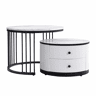 Conjunto de mesas de centro empilháveis - 60x60x45,5 cm e 50x50x32 cm - Com 2 gavetas, mesa redonda com efeito mármore brilhante - Branco