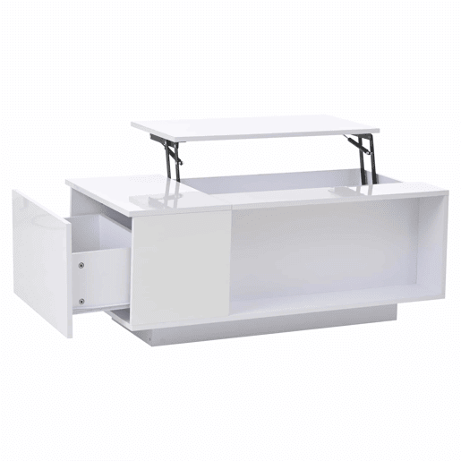 Mesa de centro 100x50x40 cm - Mesa de café ajustável com arrumação oculta, mesa auxiliar com luz LED, mesa de sala com gaveta - Branca