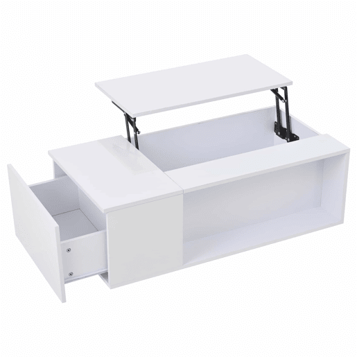 Mesa de centro 100x50x40 cm - Mesa de café ajustável com arrumação oculta, mesa auxiliar com luz LED, mesa de sala com gaveta - Branca