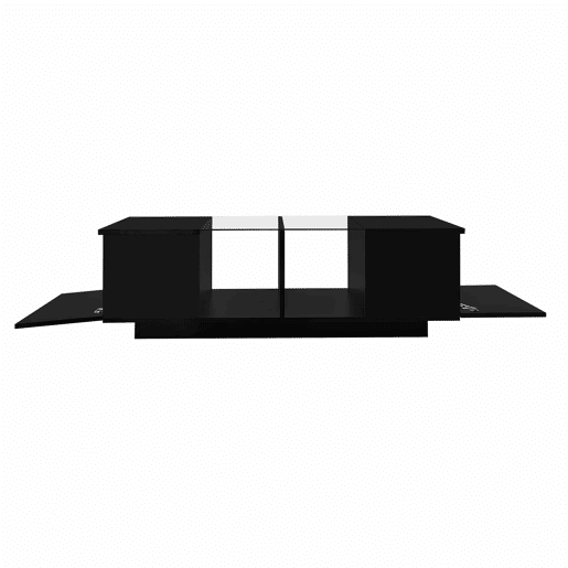 Mesa de centro com LED multicolorido - 2 portas com dobradiças e prateleira de vidro - Preto