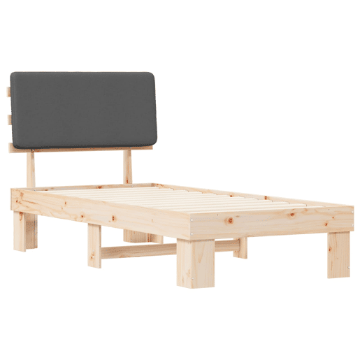 Estrutura de cama de solteiro para adultos com Cabeceira Estofada Cinza Escuro
