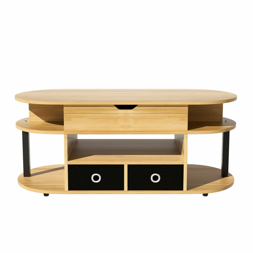 Mesa de centro moderna - Função elevável, com arrumação e gavetas em tecido preto - Madeira