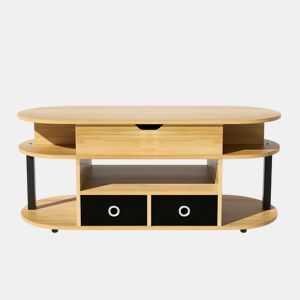 Mesa de centro moderna - Função elevável, com arrumação e gavetas em tecido preto - Madeira