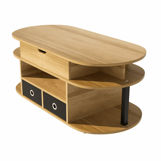 Mesa de centro moderna - Função elevável, com arrumação e gavetas em tecido preto - Madeira