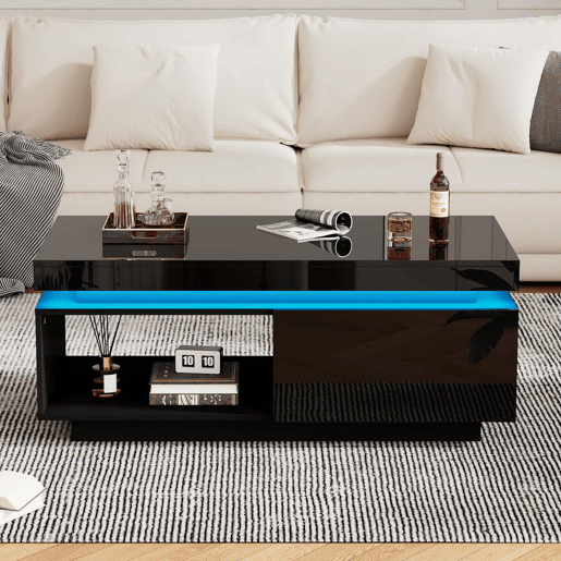 Mesa de centro moderna 100x50x40,3 cm - Mesa elegante com gaveta e capacidade de carga de 50 kg - Branco