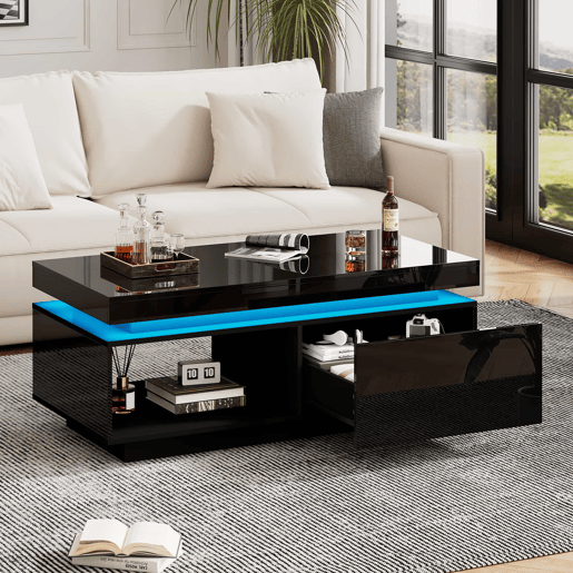 Mesa de centro moderna 100x50x40,3 cm - Mesa elegante com gaveta e capacidade de carga de 50 kg - Branco