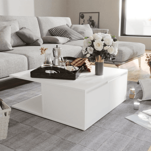 Mesa de Centro, Mesa baixa, 80x80x31 cm derivados de madeira branco