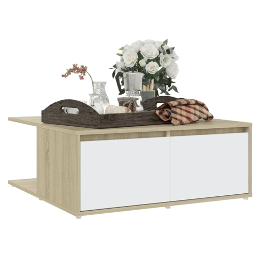 Mesa de Centro, Mesa baixa, derivados de madeira branco e carvalho sonoma